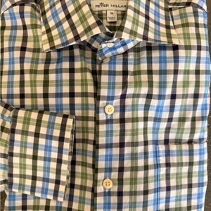 Peter Millar Men's Checkered Blue and Green Shirt